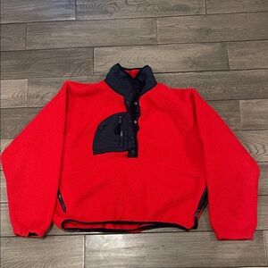 FP Movement by Free People Red and Navy Fleece Quarter Button Up (Very cute）